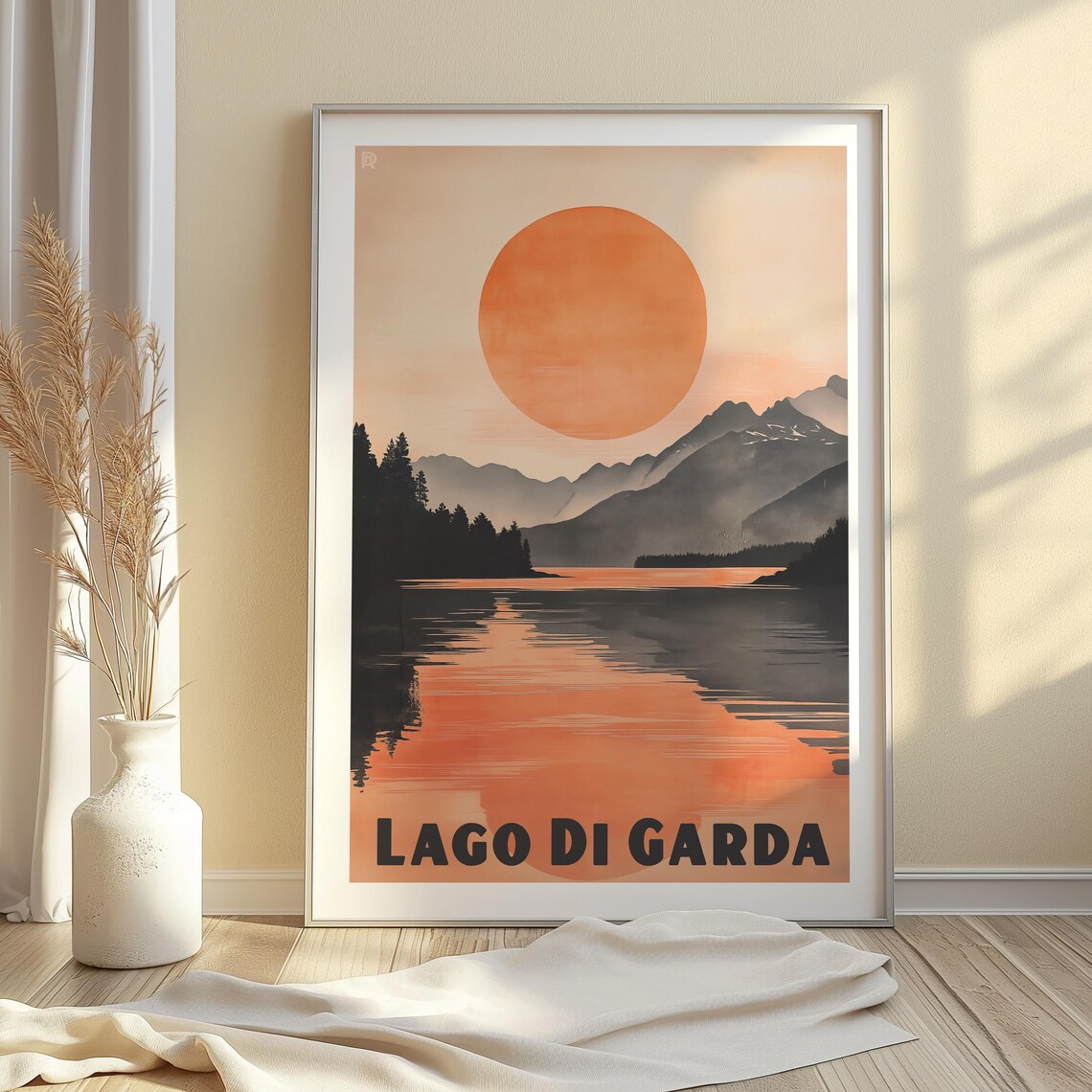 Lago di Garda Italy Vintage Poster Sunset Lake Mountain Reflection Art - Image 2