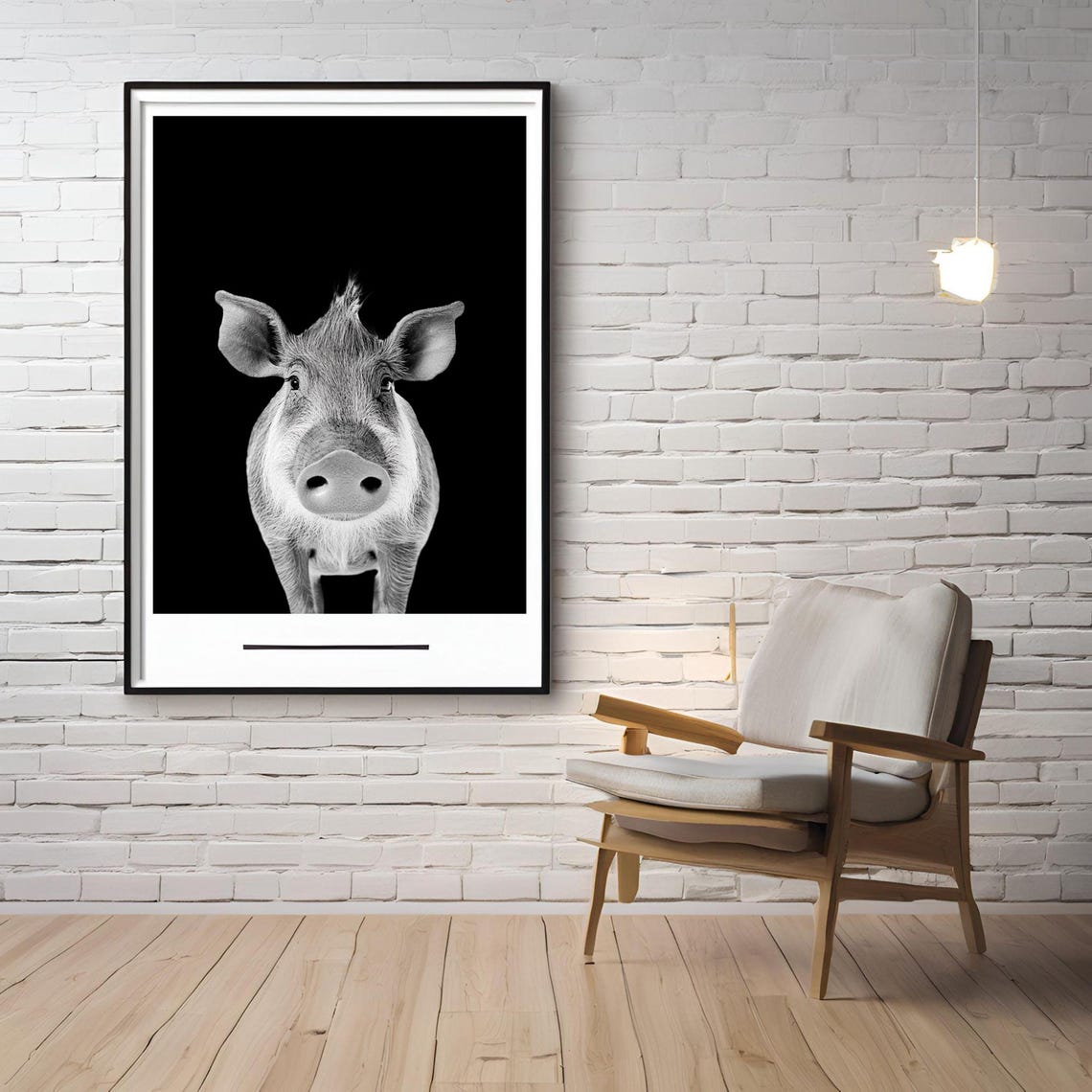 Black and White Warthog Portrait Bold Minimalist Wildlife Poster