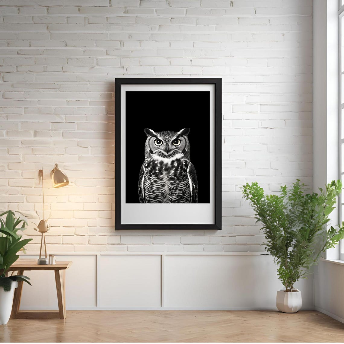 Black and White Great Horned Owl Portrait Stunning Wildlife Poster - Image 2