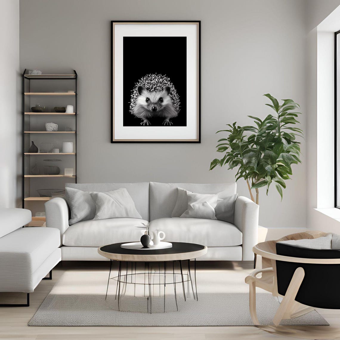 Black and White Hedgehog Portrait Bold Minimalist Wildlife Poster - Image 4