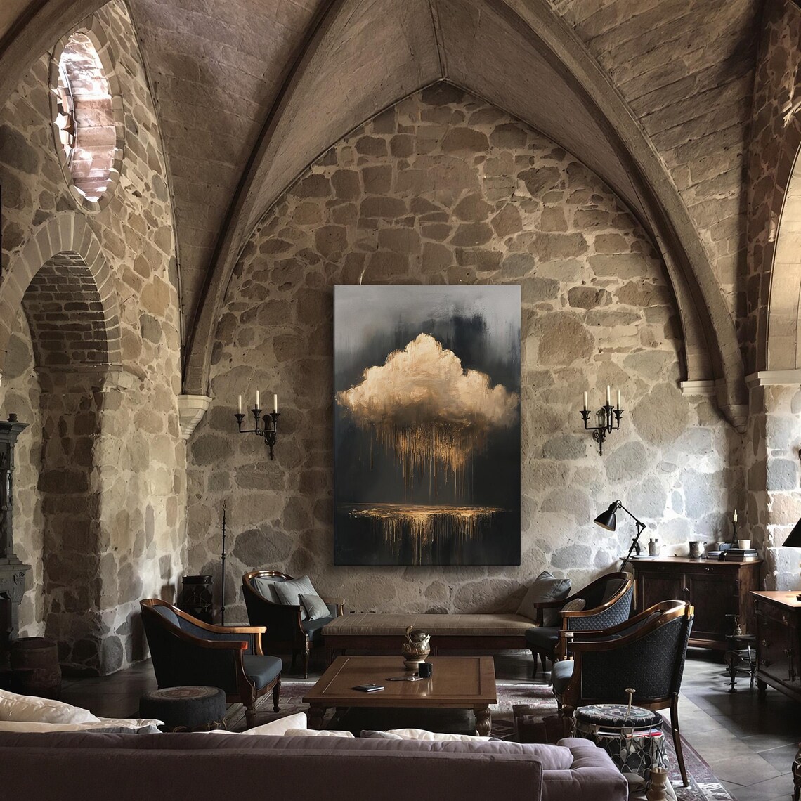 Golden Cloud Raining Gold Abstract Surreal Dark Mystical Ethereal Wall Poster - Image 3