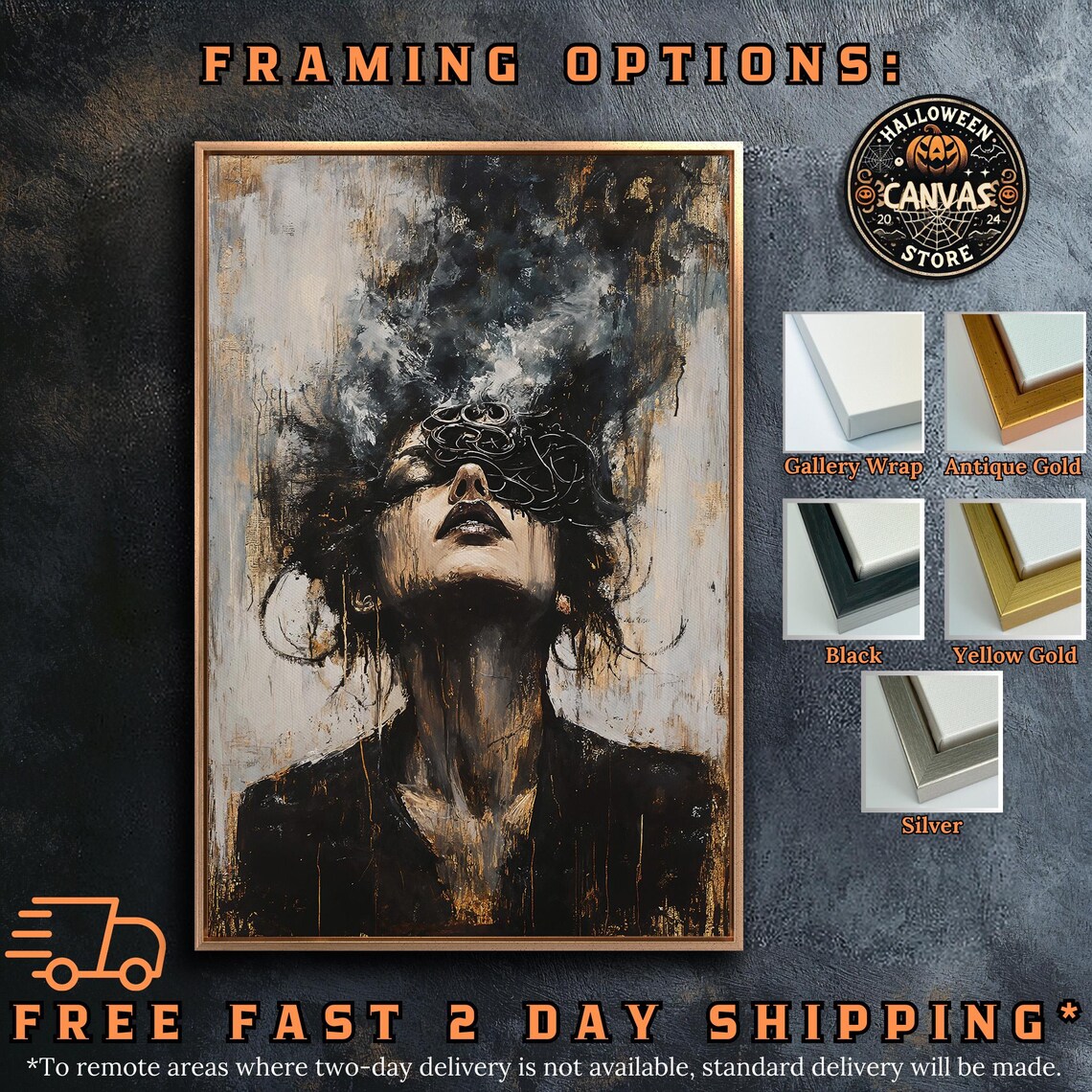 Woman Looking Up With Thorn Crown Smoke Dark Expressionist Portrait Poster - Image 5
