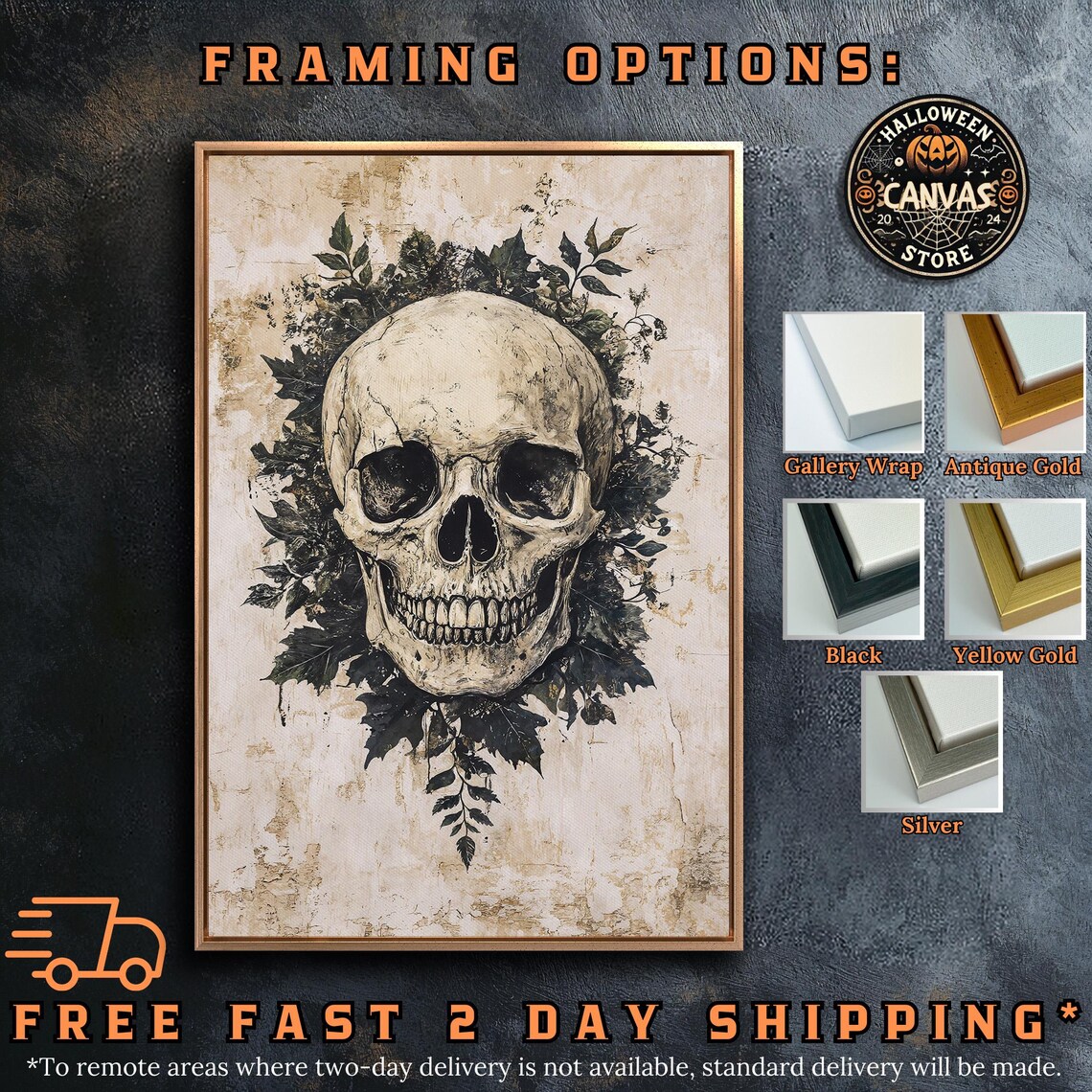 Gothic Skull Dark Leaves Memento Mori Vintage Style Spooky Botanical Wall Poster - Image 5