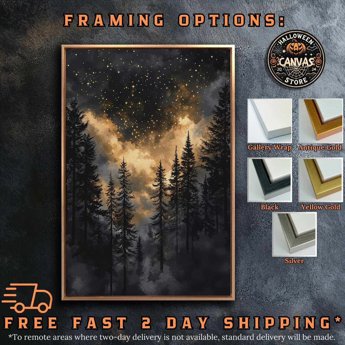 Enchanted Dark Forest Starry Night Gothic Poster - Image 5