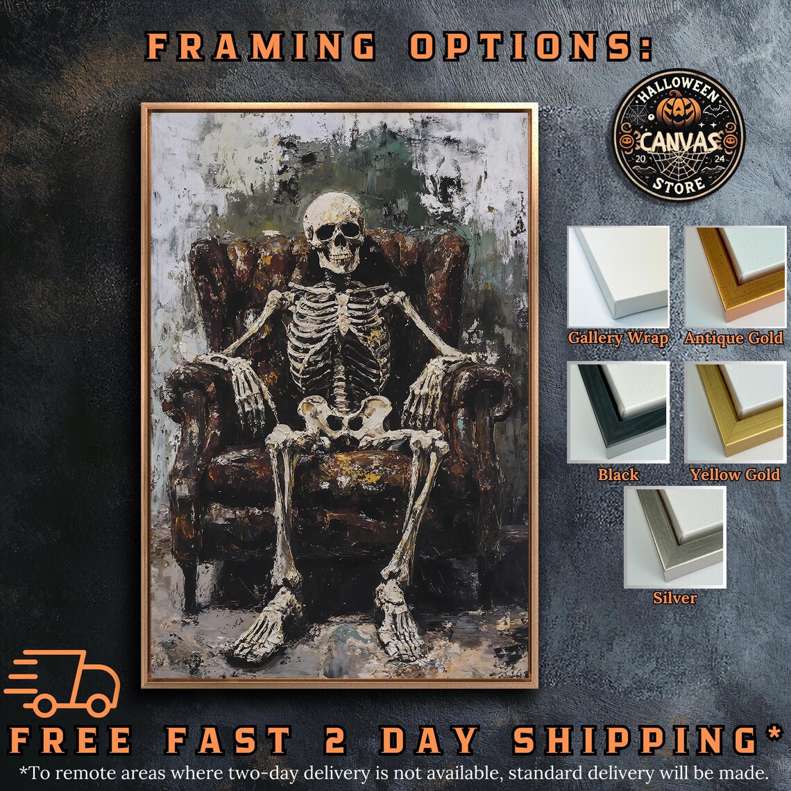 Skeleton Seated In Vintage Armchair Gothic Painterly Macabre Art Poster - Image 5