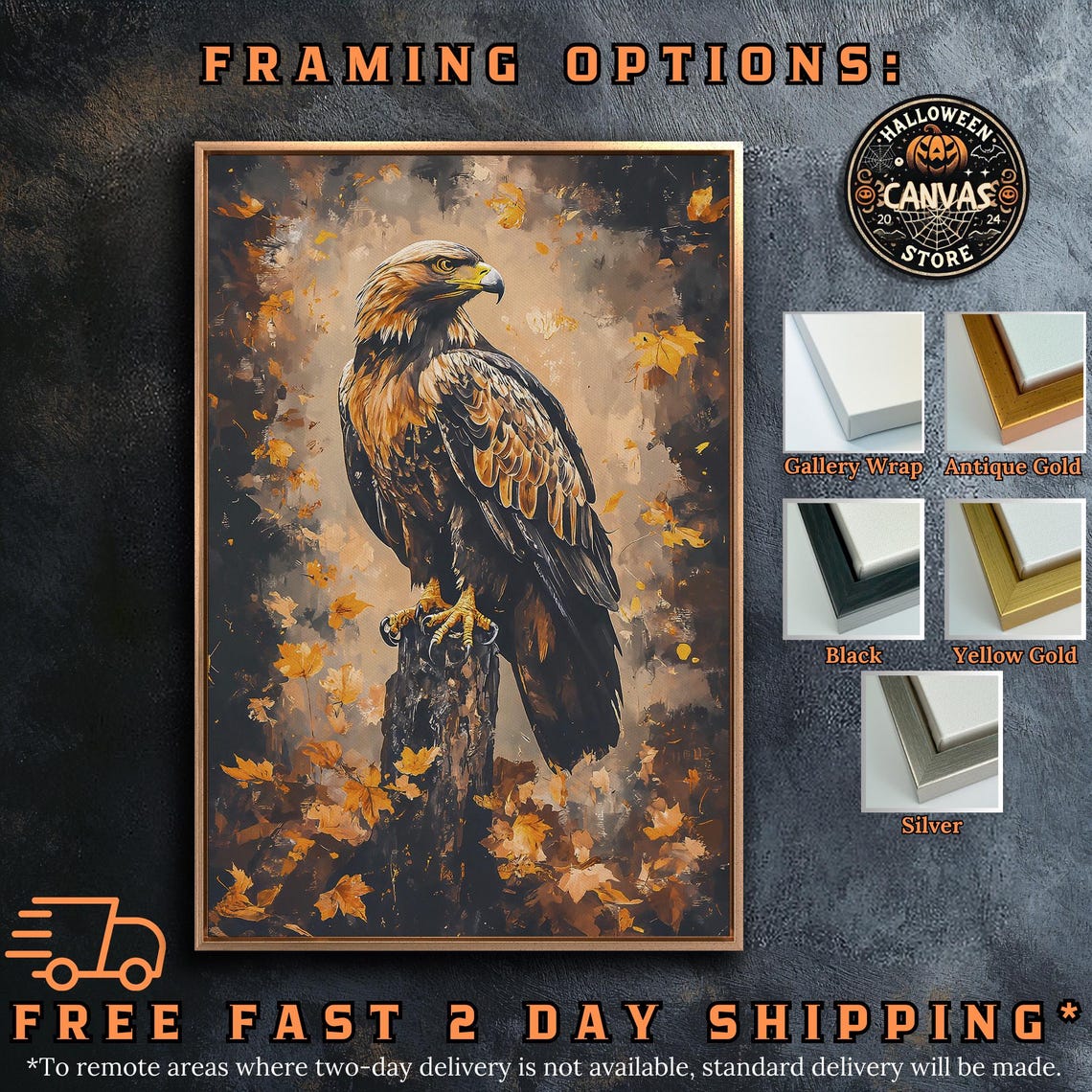 Golden Eagle On Stump Autumn Leaves Regal Bird Wildlife Poster - Image 5