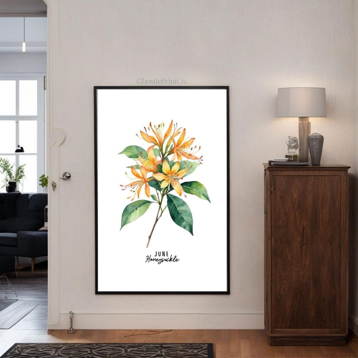 June Honeysuckle Botanical Watercolor Art Print - Image 2