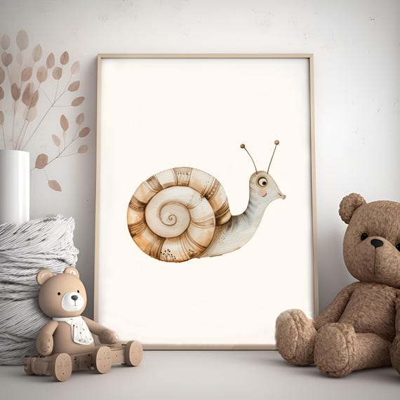 Snail Nursery Poster Cute Animal Wall Art For Kids Minimalist Baby Room Decor Gender Neutral
