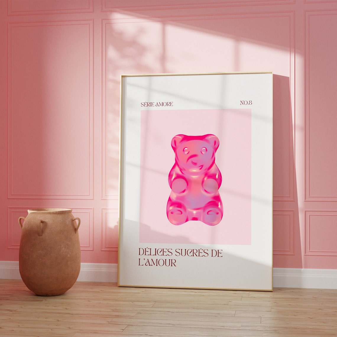Pink Gummy Bear Delices Sucres French Love Quote Trendy Poster - Image 2