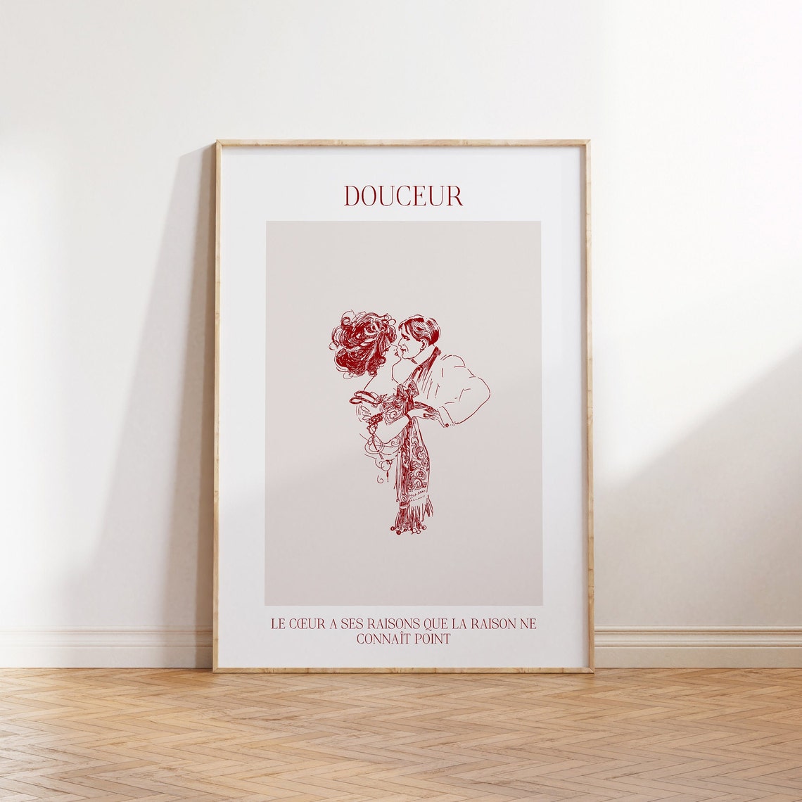 Douceur Vintage French Couple Kiss Line Art Romantic Love Poster