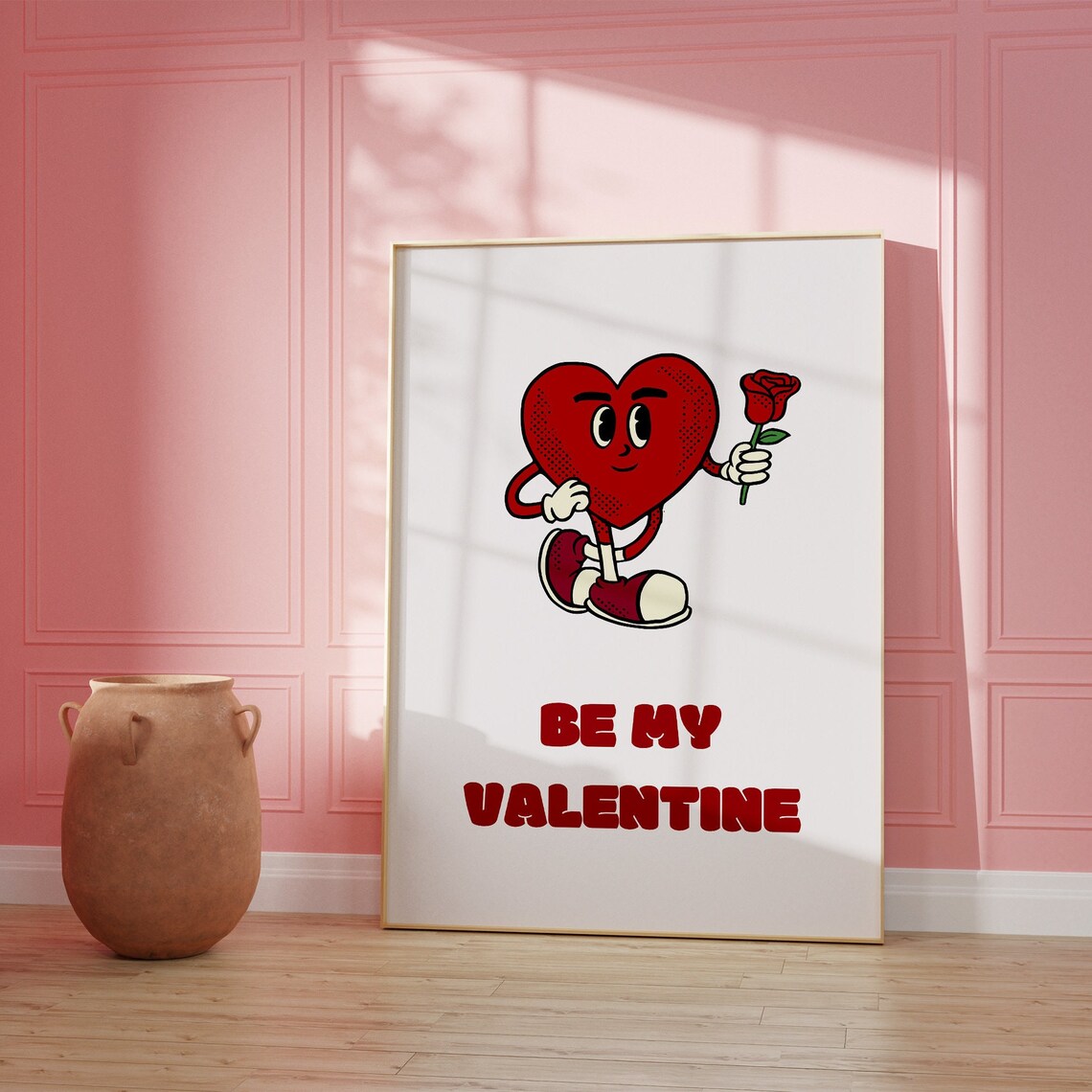 Be My Valentine Red Retro Cartoon Heart Rose Classic Love Poster - Image 2