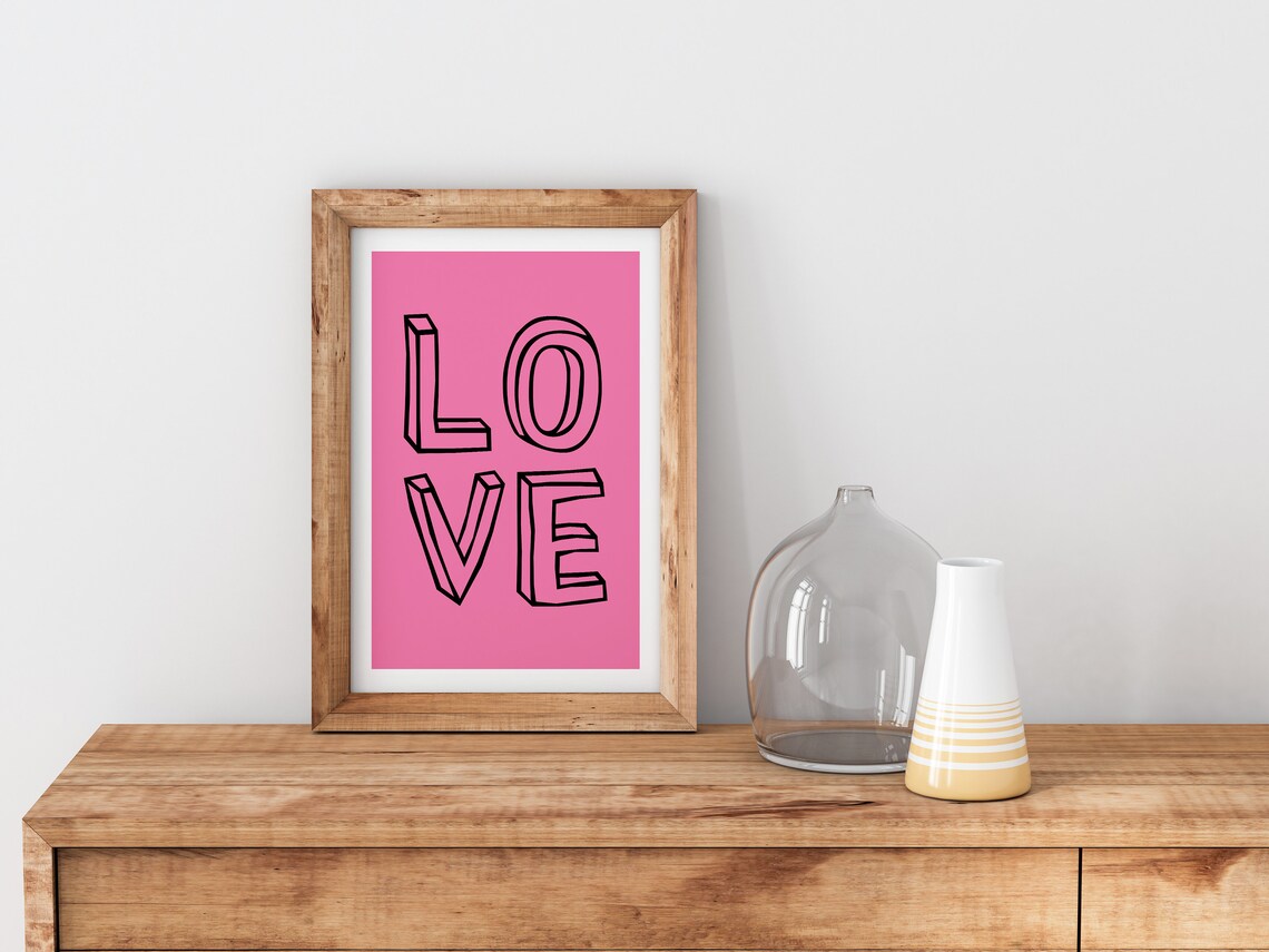 LOVE Sculpture Style Stacked Letters Pink Pop Art Valentine Poster - Image 3