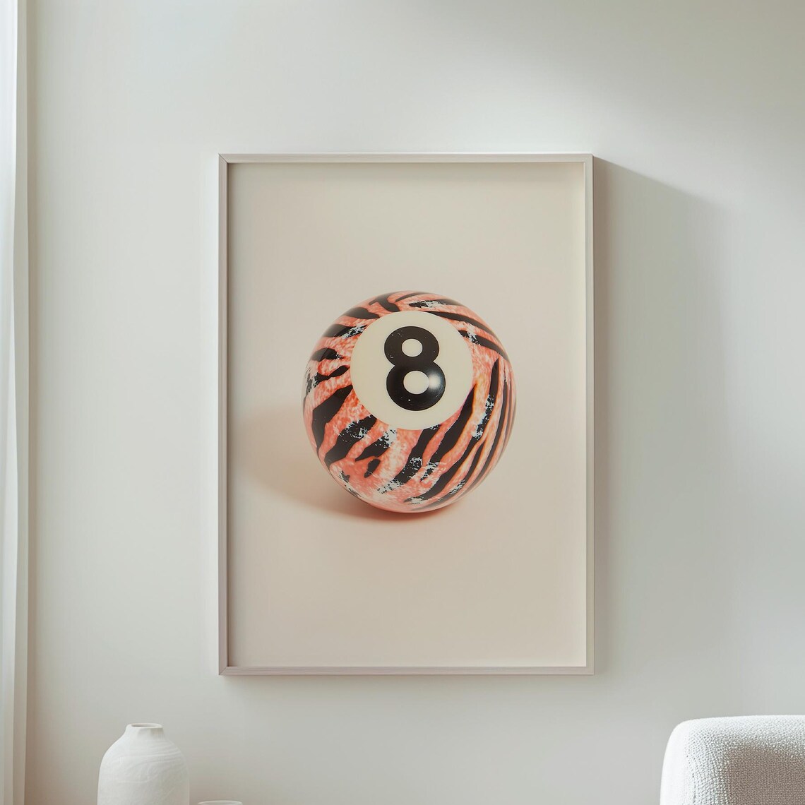 Tiger Stripe Eight Ball Art Game Room Billiard Wall Decor Modern Unique Home Sports Themed Artwork