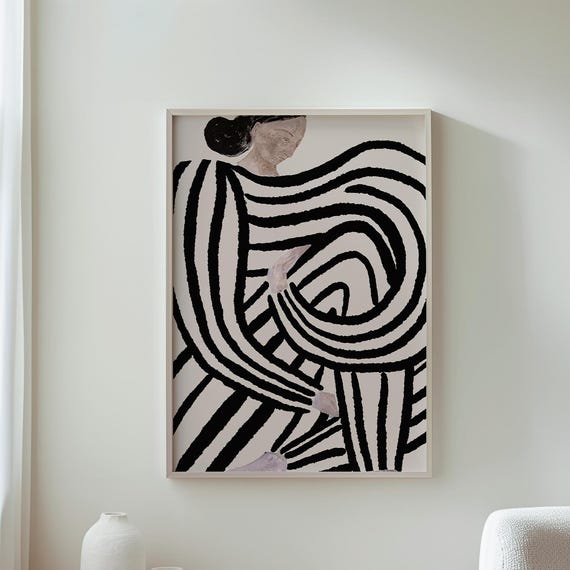 Abstract Black Striped Pattern, Modern Decor Print
