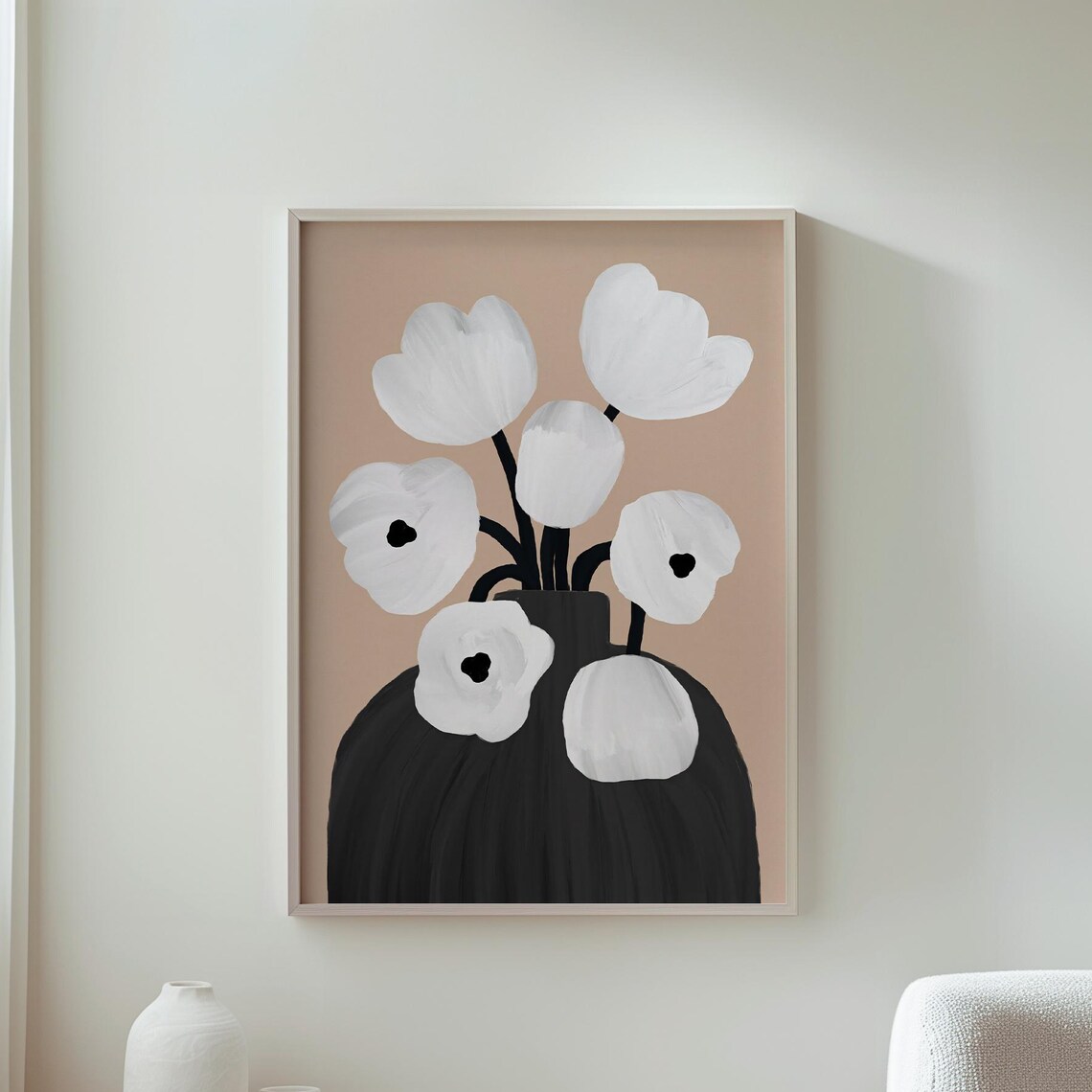 Minimalist Floral White Flowers In Black Vase Art Print