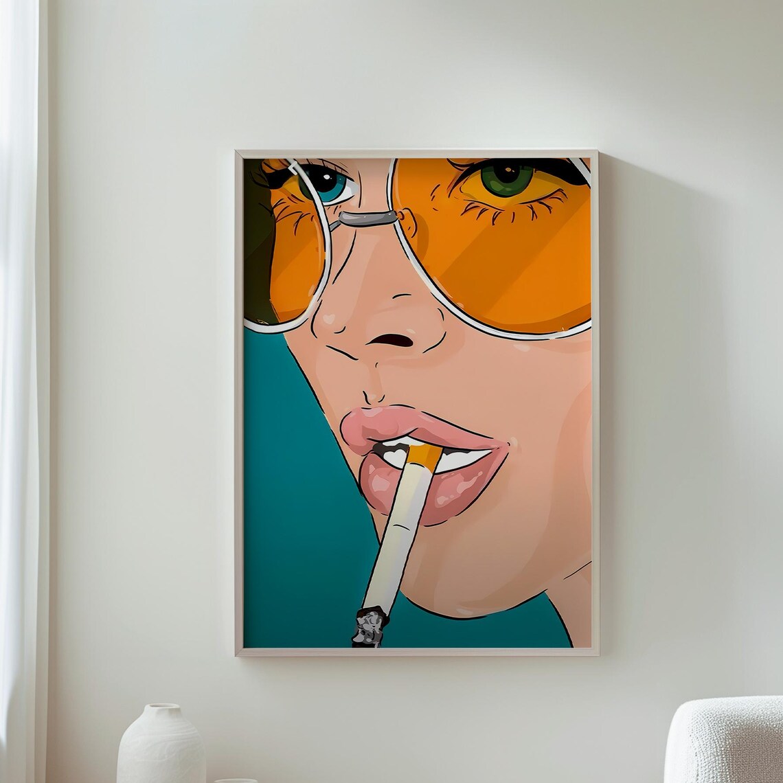 Pop Art Woman Orange Sunglasses Cigarette Retro Style Poster