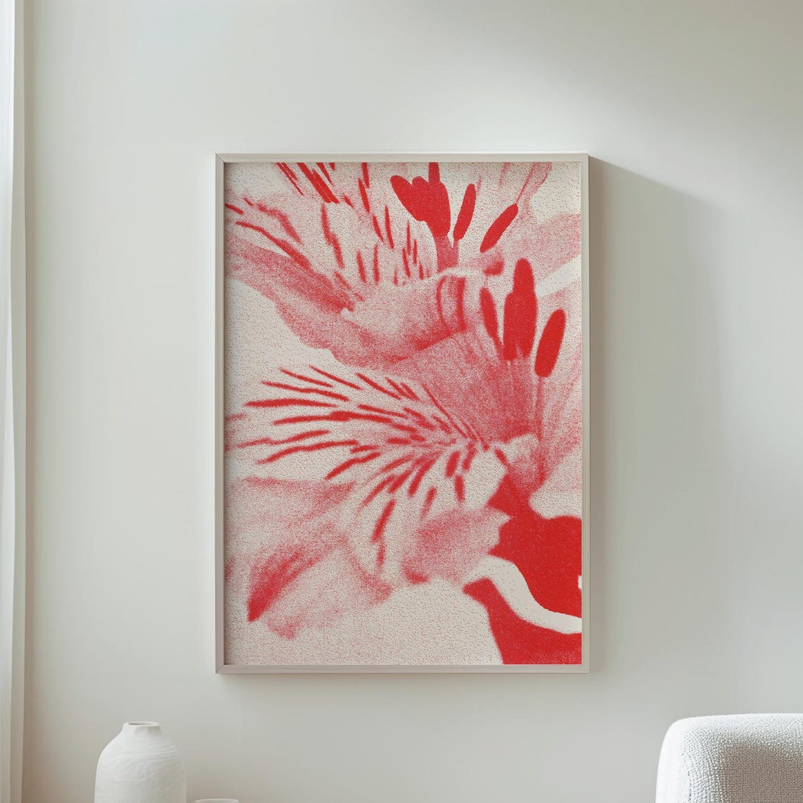 Abstract Red Lily Macro Grainy Halftone Modern Floral Wall Art