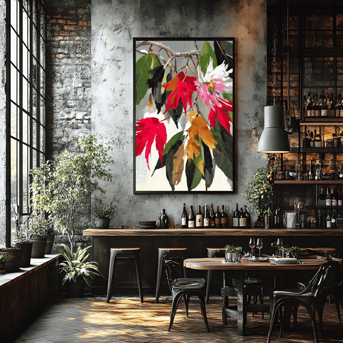 Japanese Botanical Autumn Leaves Red Maple Flower Vibrant Color Poster - Image 3