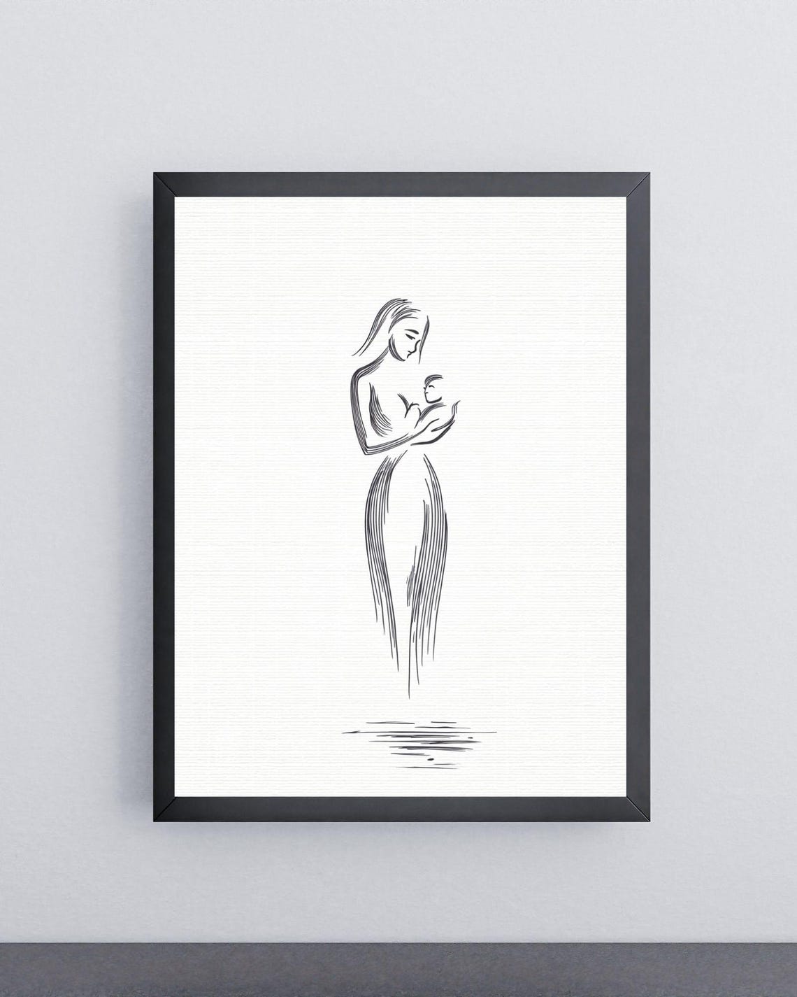 Mother Child Minimalist Line Art Black And White Wall Decor For Nursery Emotive Instant Gift Moms - Image 2