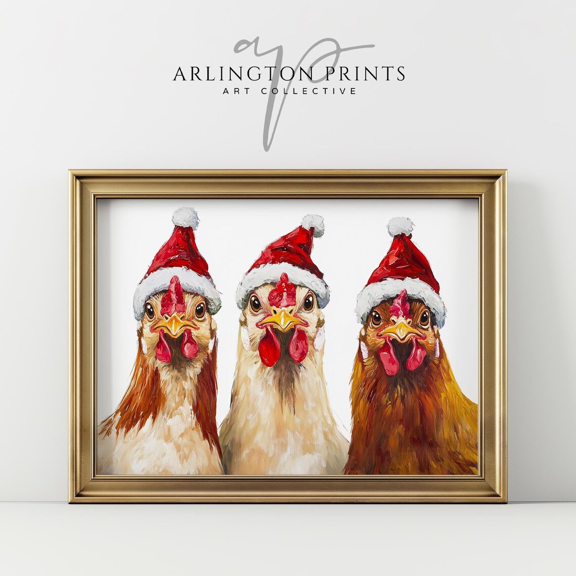 Cute Christmas Chickens Modern Farmhouse Art Print
