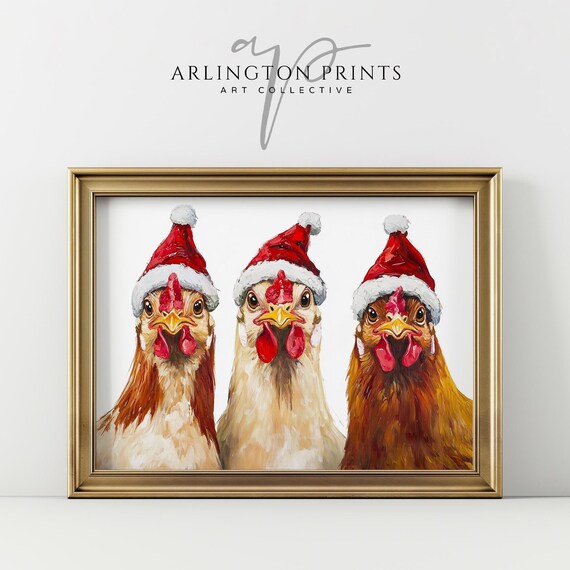 Cute Christmas Chickens Modern Farmhouse Art Print