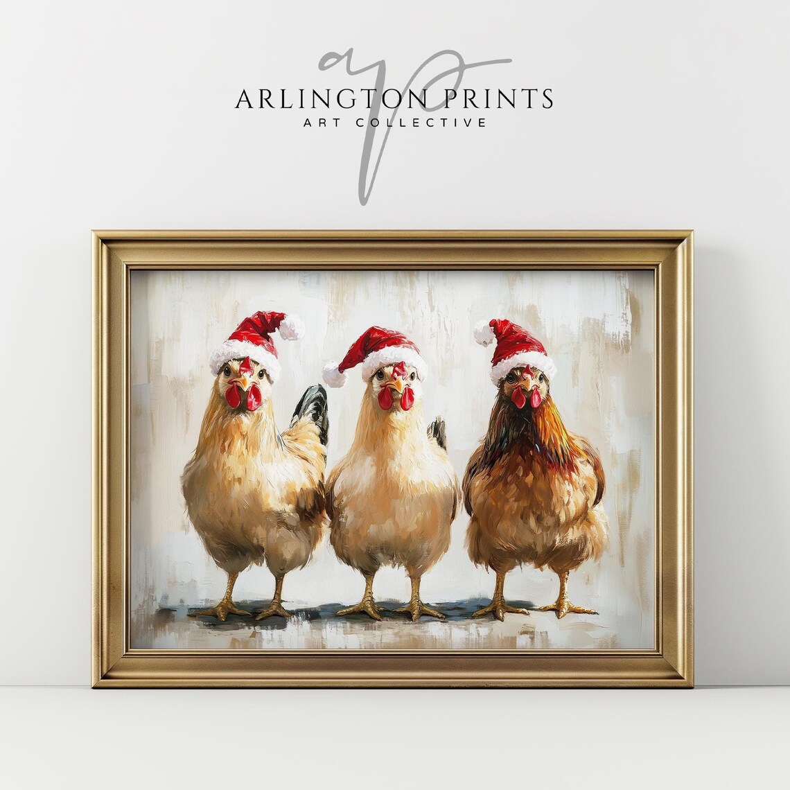 Funny Christmas Chickens Modern Farmhouse Art Print