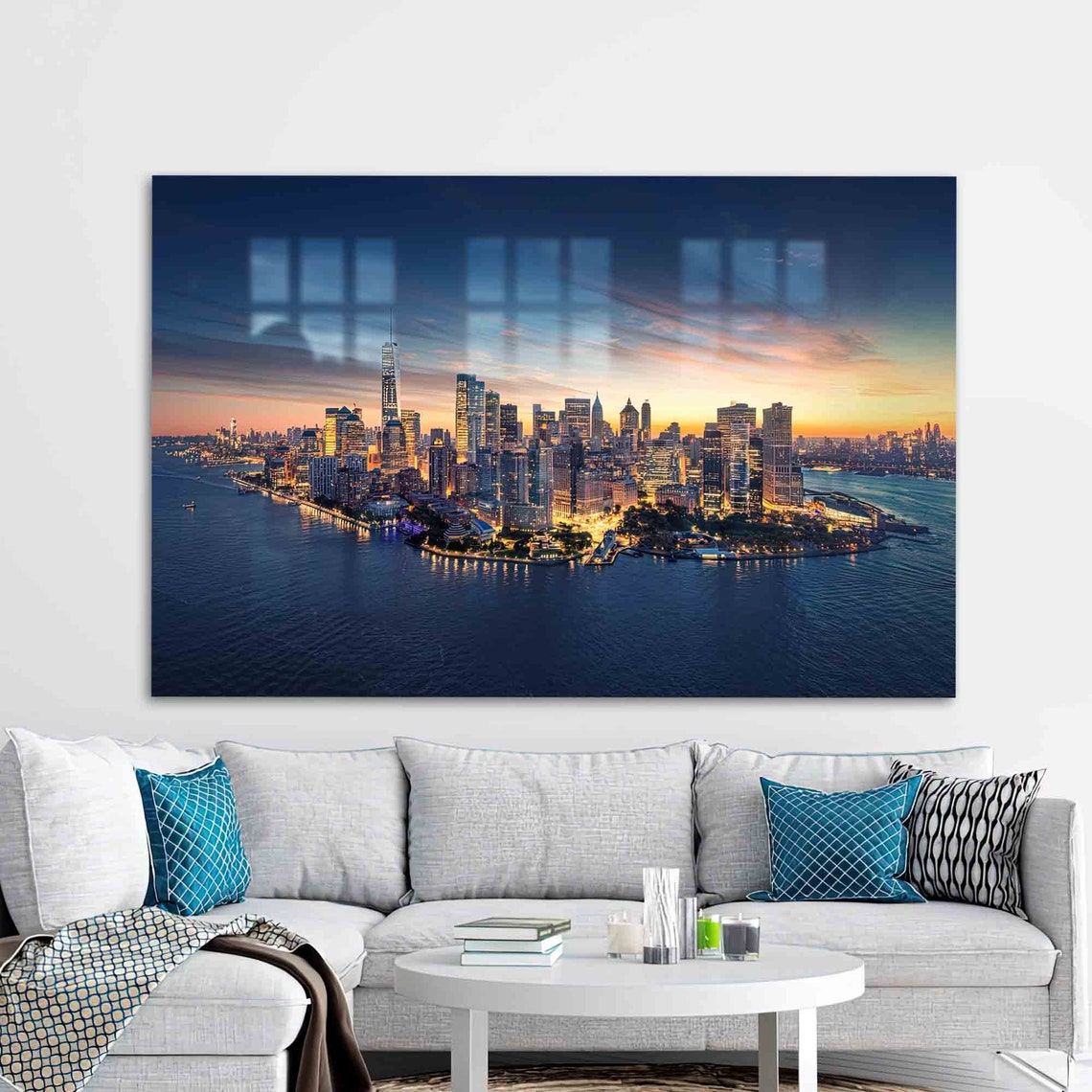 Manhattan Skyline Sunset Panoramic New York City Photo Poster