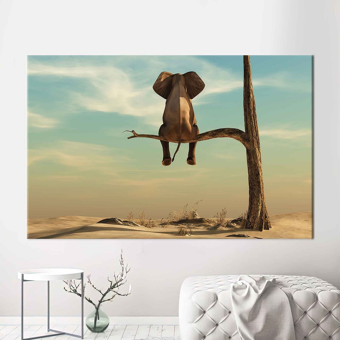 Surreal Elephant Tree Art Print, Contemporary Poster
