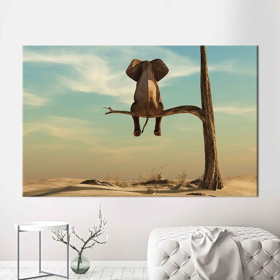 Surreal Elephant Tree Art Print, Contemporary Poster