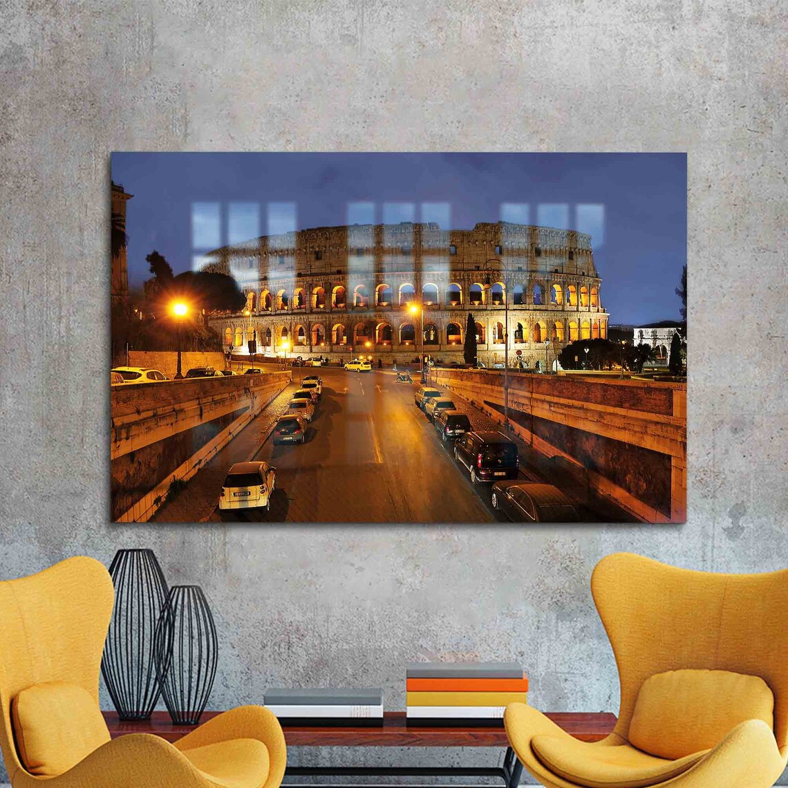 Glass Wall Art Decor Rome Colosseum Night Travel Cityscape