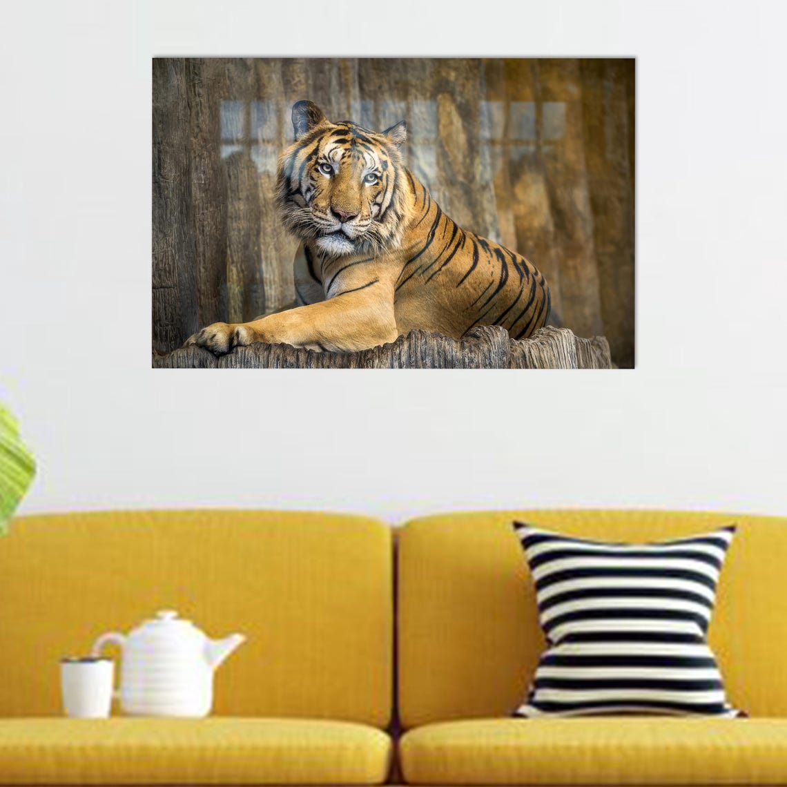 Majestic Tiger Resting On Log Wildlife Photography Style Wall Art