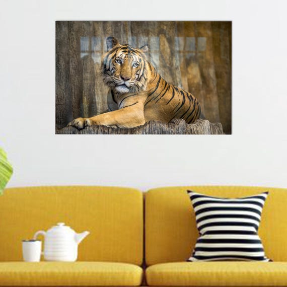 Glass Art Wall Decor Loft Tempered Tiger Printing Lover Gift Animal Hanging Housewarming