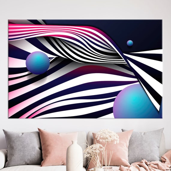 Abstract Lines Canvas Art Personalized Gifts Framed Wall Blue Decor Poster Modern Bohemian