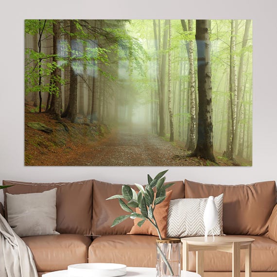 Personalized Gifts Forest Tempered Glass Green Wall Art View Farmhouse Decoration Decor Framed