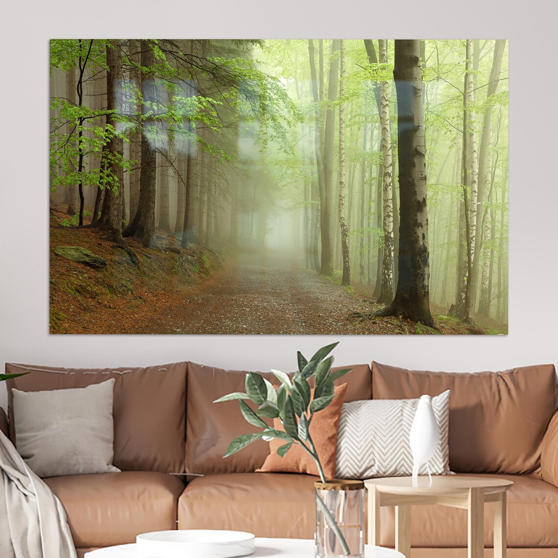 Misty Green Forest Path Foggy Morning Woods Photography Poster