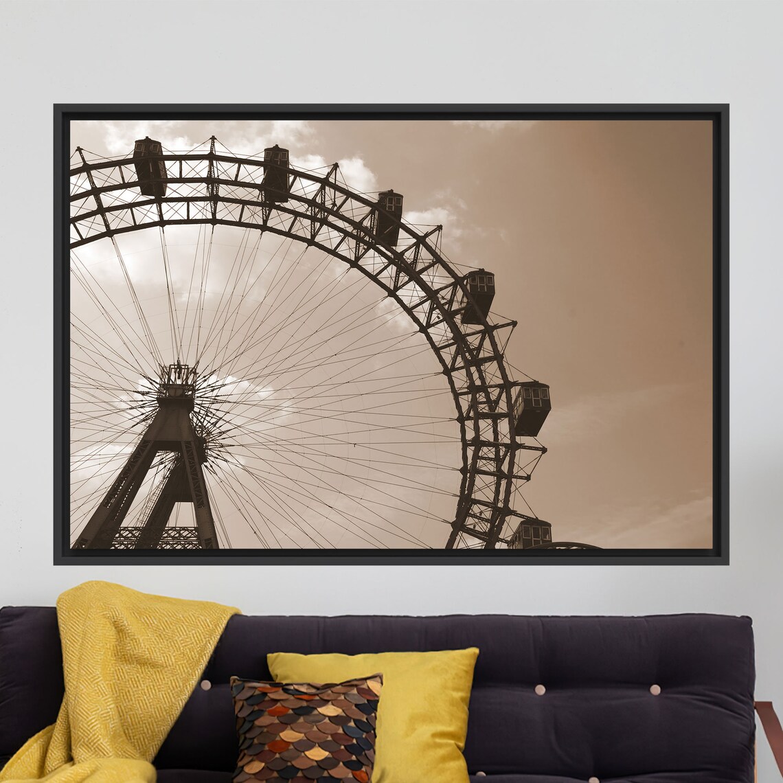 Vintage Sepia Ferris Wheel Photograph Nostalgic Amusement Park Poster