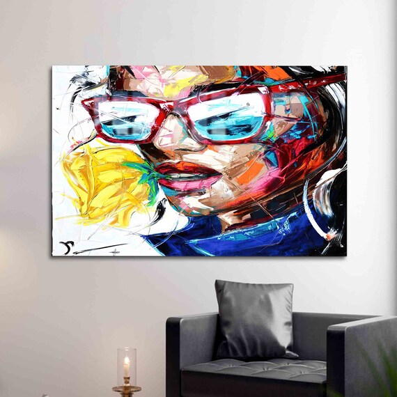 Abstract Woman Red Sunglasses Colorful Expressionist Portrait Painting Print