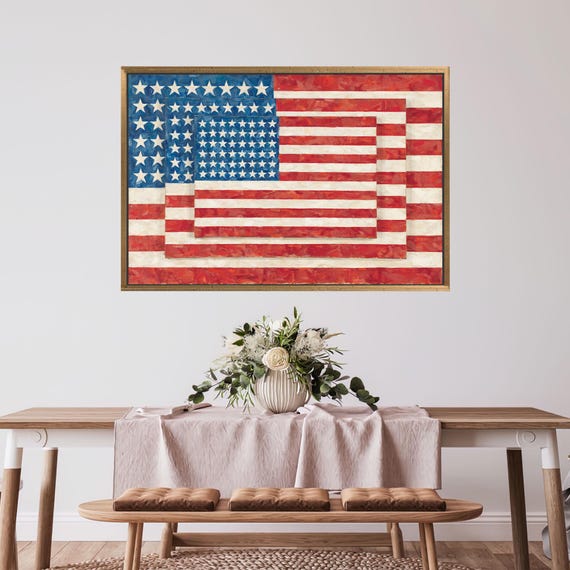 Flag 3d Canvas Modern Artwork Three Flags Wall Decor Grandma Gift Personalized Japser Johns Gifts