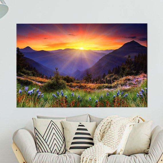 Mountain Sunset Sunrise Sunburst Wildflower Landscape Photo Poster