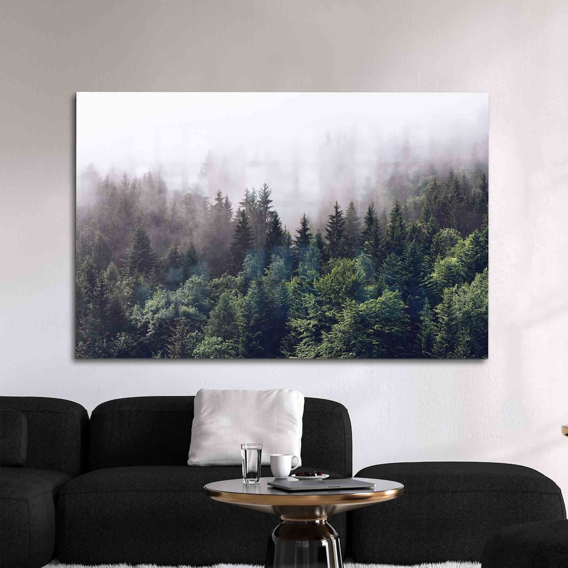 Misty Mountain Forest Fog Over Green Evergreen Treetops Moody View Poster