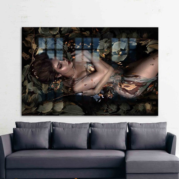 Wall Art Glass Decor Sensual Woman Beautiful Nude Photo Print