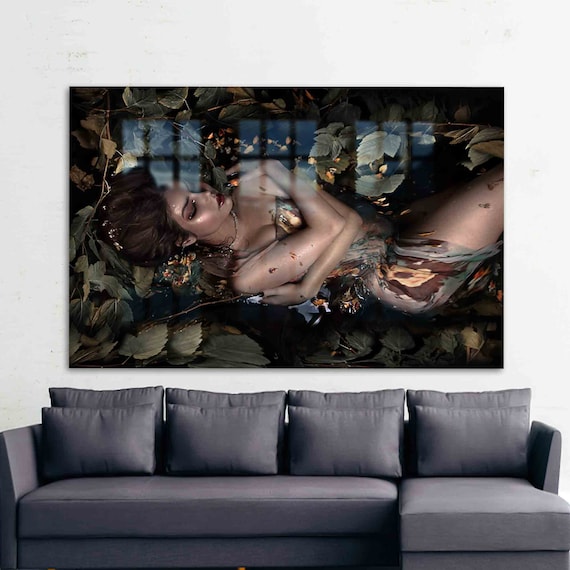 Woman Lying Among Autumn Leaves Underwater Dreamy Photo Poster
