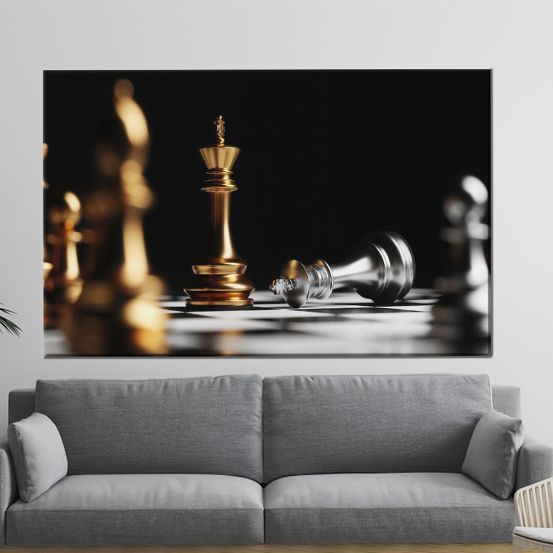 Gold King Checkmate Chess Strategy Canvas Black Background Bold Wall Art