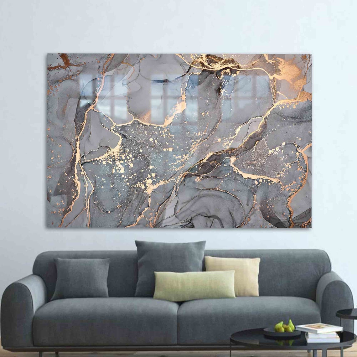 Gray And Gold Marble Modern Art Print