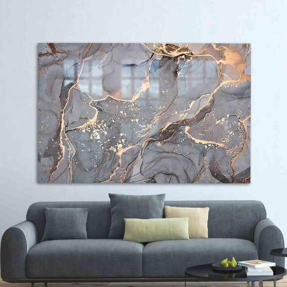 Gray And Gold Marble Modern Art Print