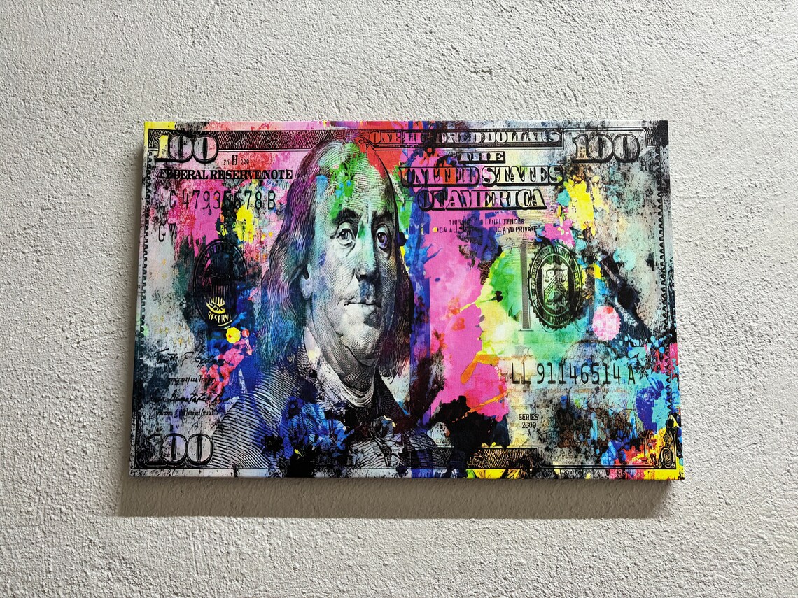 Colorful Benjamin Franklin Hundred Dollar Bill Pop Art Poster