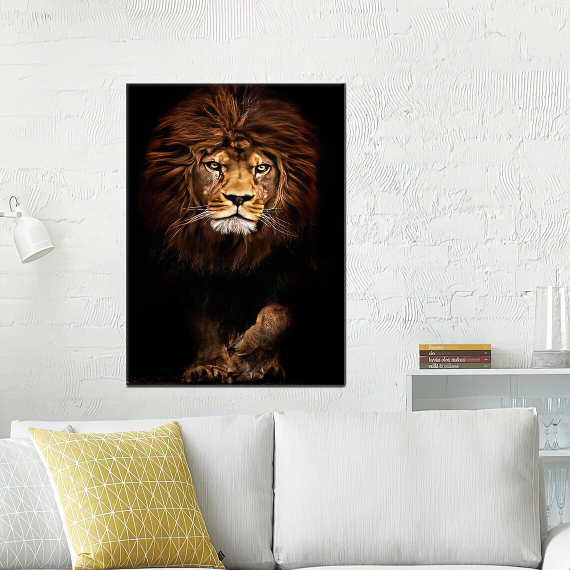 Majestic Male Lion Portrait on Black Bold Wildlife Canvas Poster