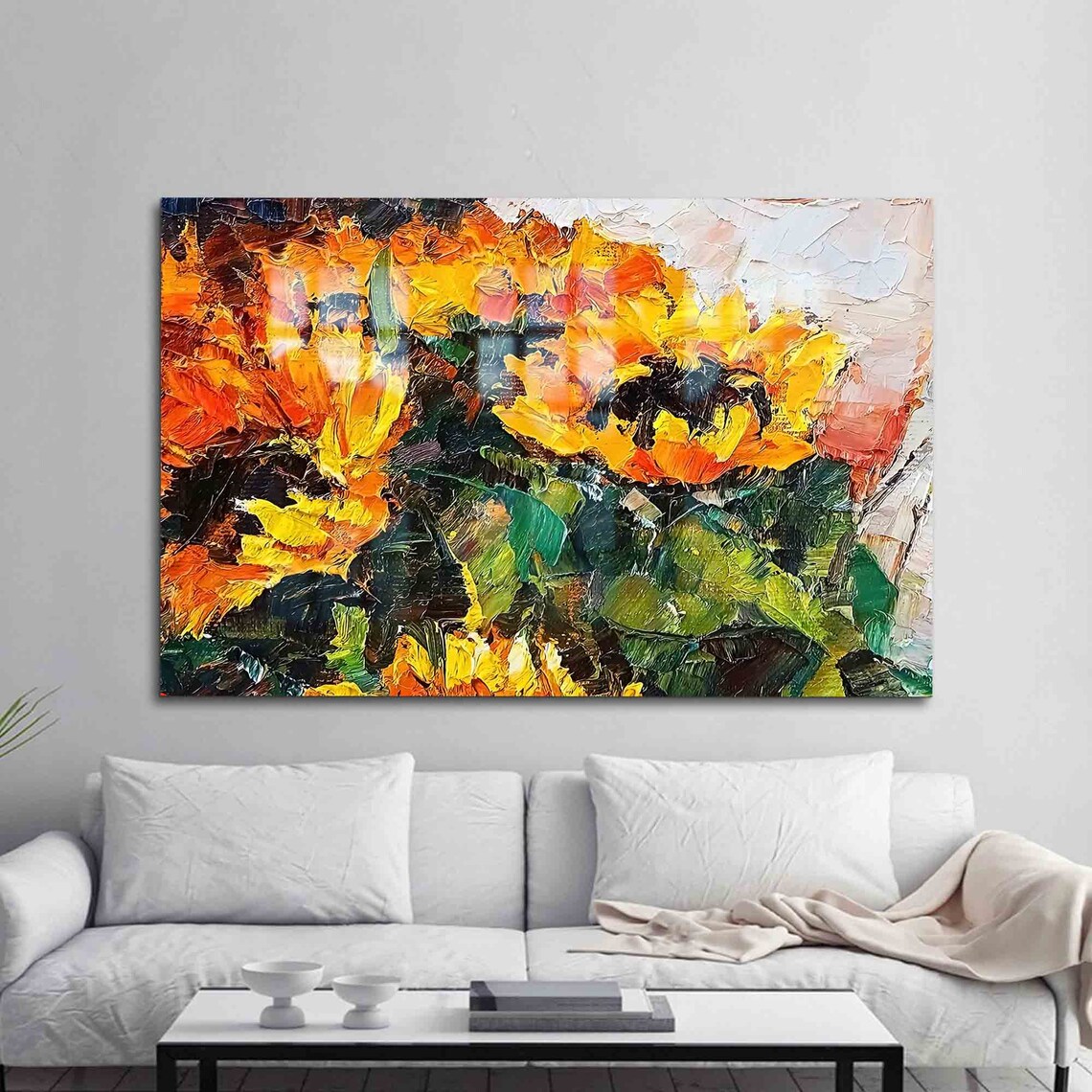 Bold Sunflowers Impasto Oil Painting Yellow Petals Floral Art Poster