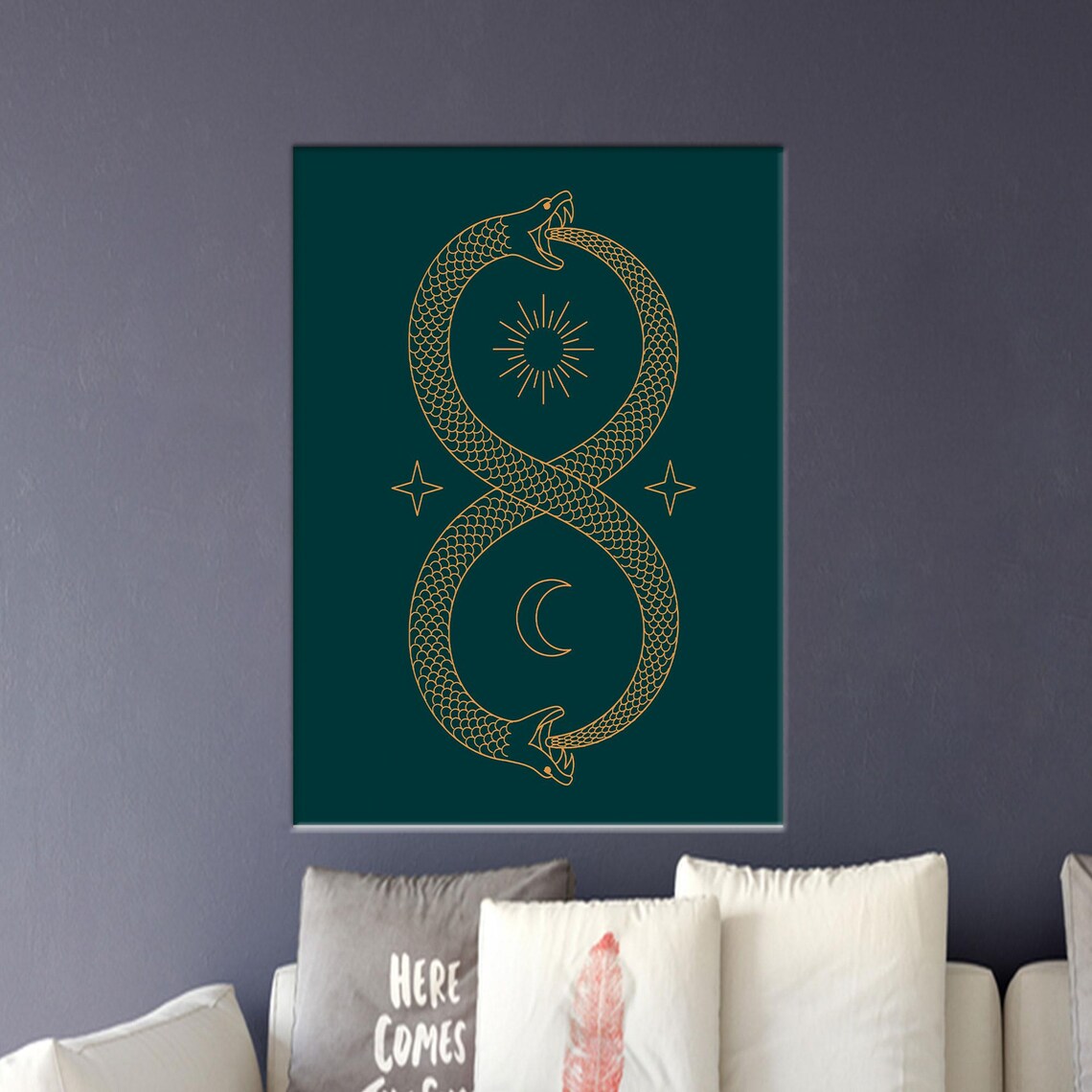 Ouroboros Infinity Snakes Sun Moon Gold Line Art Spiritual Poster