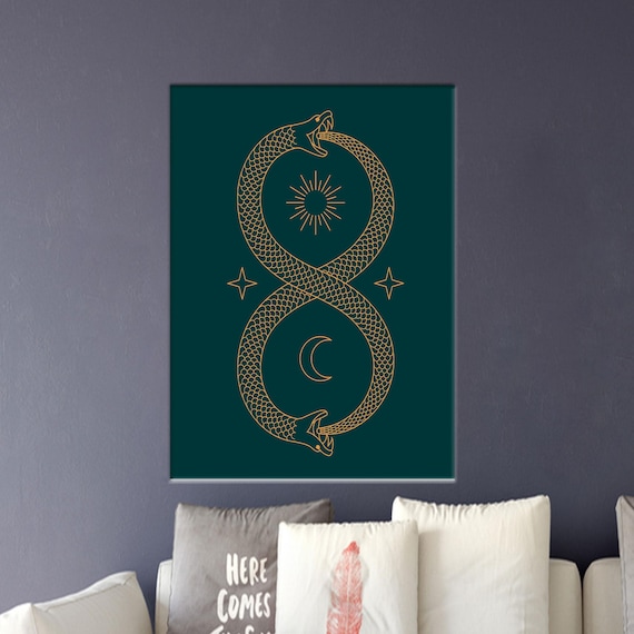 Ouroboros Infinity Snakes Sun Moon Gold Line Art Spiritual Poster
